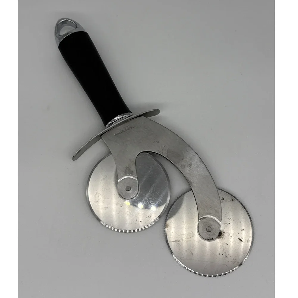 Stainless Steel Dual Wheel Pastry Cutter Pasta Pizza Slicer Fluted Straight Edge